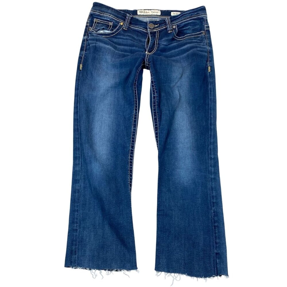 BKE Mens Payton Jeans 32x35.5 Blue Denim Classic Raw Hem Straight Leg Casual